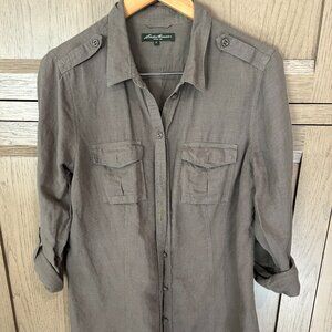 Eddie Bauer Linen/Cotton Button-up Shirt Army Green Ladies Size LT